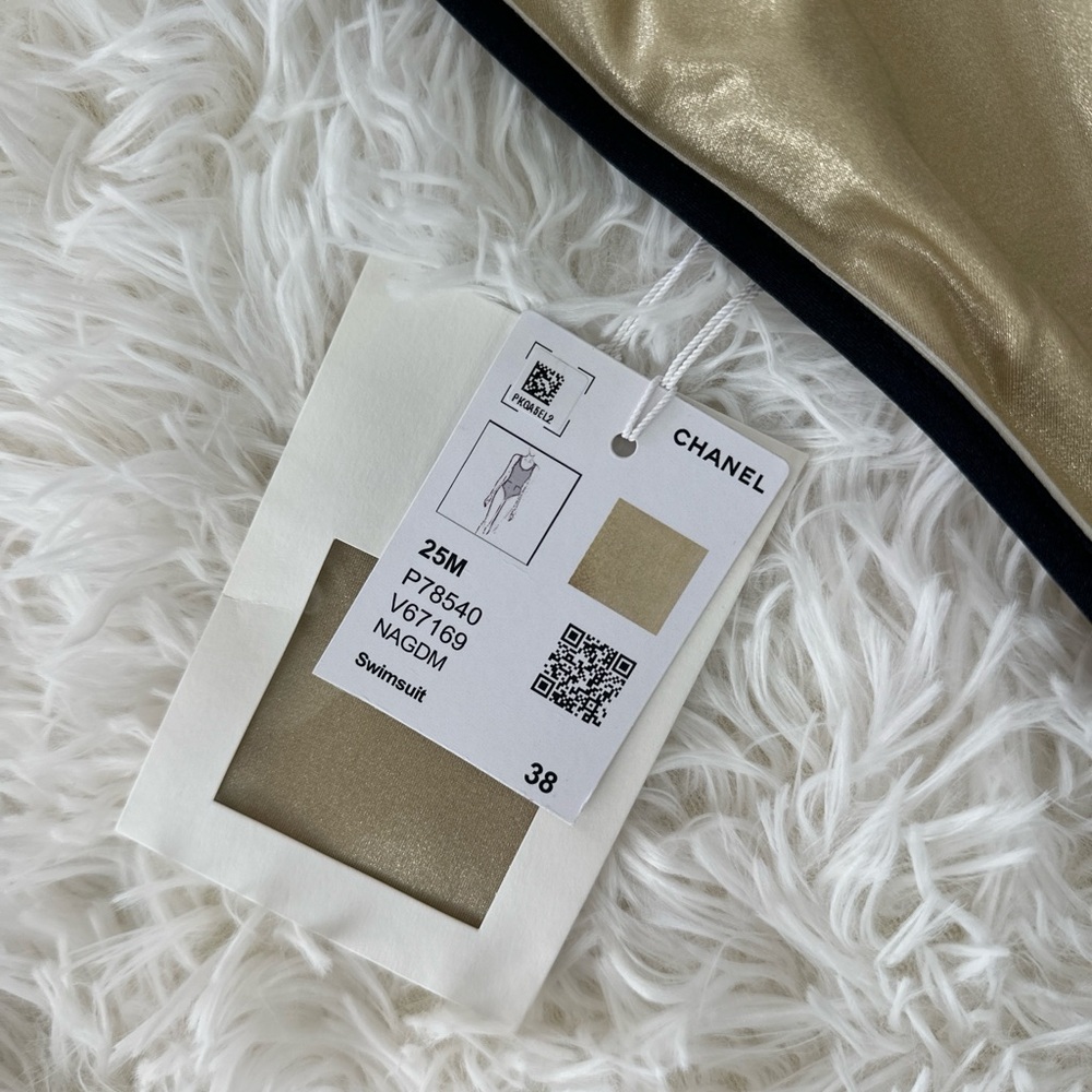 CHANEL Gold Metallic Swimsuit with Black Trim - Picture 4 of 6